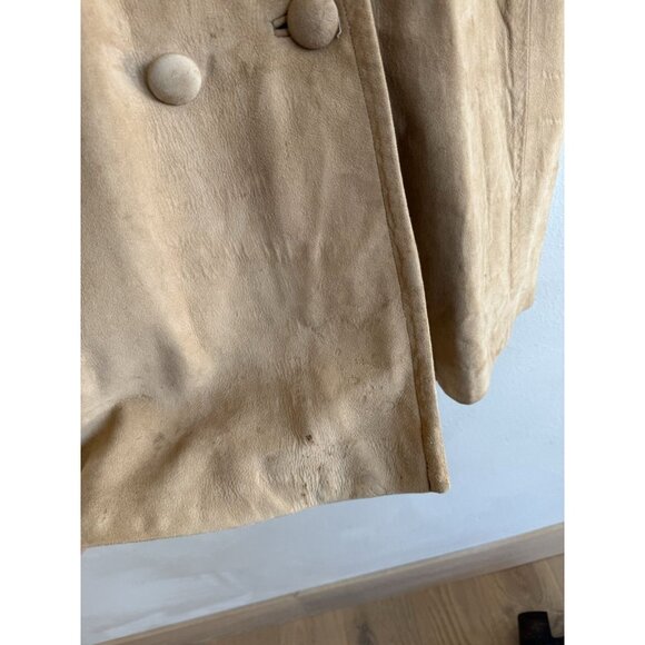 Vintage 70’s Suede Leather Coat Mink Collar XL Chocolate Beige Tan Button Up - Picture 6 of 15